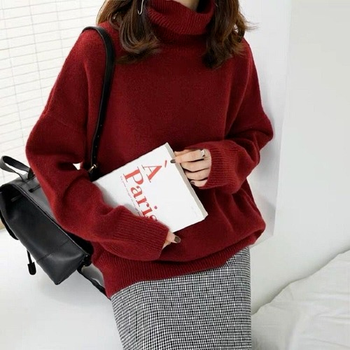 Damen Pullover Rollkragenpullover Fledermausärmel Kaschmir Strick Koreanisch Oberteil - Bild 11 von 11