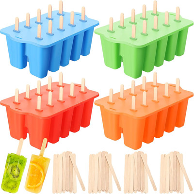 Colorful Ice Lolly Molds Set with 200 Sticks - 10 Cavities for Homemade Treats