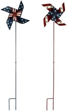 Metal Pinwheel Yard Art Decoration with USA Flag Patter 4th of July DCO Set of 2