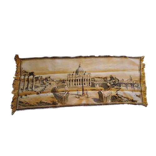Vintage Rome 'The Eternal City' Tapestry Italy Table Runner Fringe 46" X 18" - Picture 3 of 7