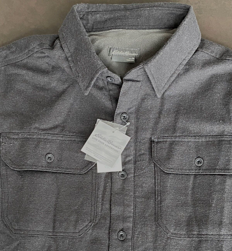NEW! ~ EDDIE BAUER Fleece Lined Flannel Shirt Jacket, M MED Carbon Gray ~ ($115)