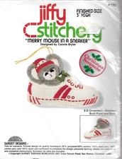 Vintage 1978 Jiffy Stitchery  100 Merry Mouse In A Sneaker Sealed Ornament Kit