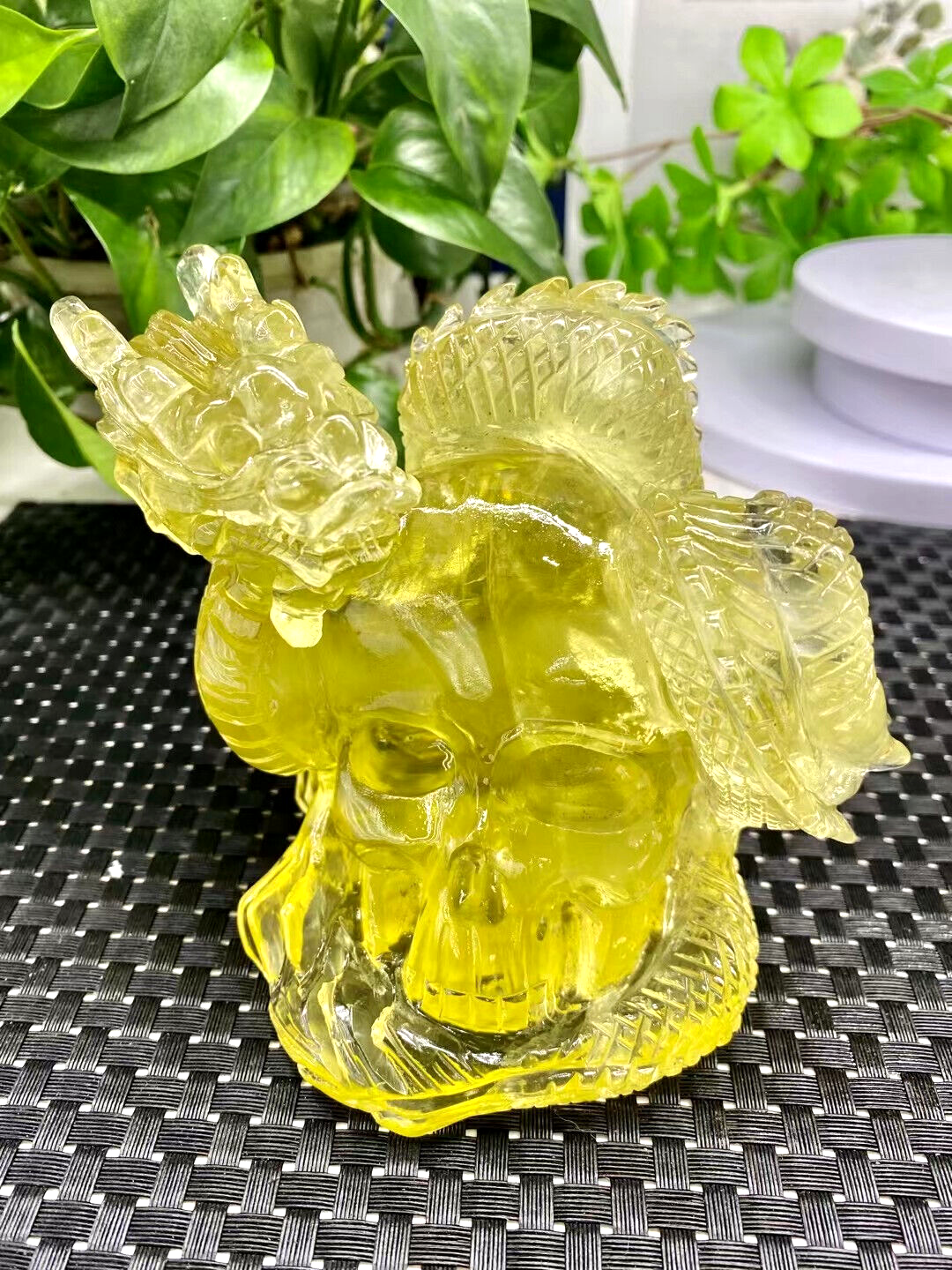 Top 2.5LB Natural Citrine Quartz Dragon Skull Crystal for Healing High Quality