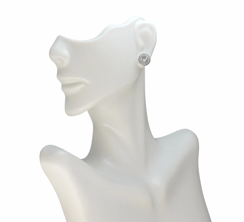 Pendientes Halo Redondos 9mm Chapados en Plata Circonita Hip Hop Tornillo Trasero Foto 3 de 4