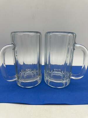 Set of 2 Libby Glass Beer Mugs 14oz Root Beer Float 10 Panel Vintage Barware