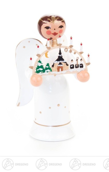 "Engel Miniatur Mit Schwibbogen \"Seiffener Kirche\" H=Ca 5,5 Cm Neu Erzgebirge"-image