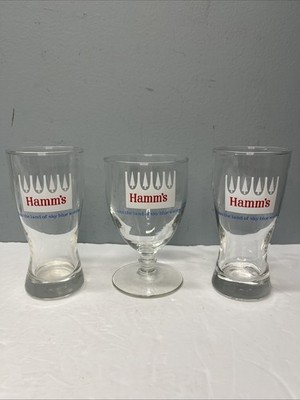 Vintage Lot of 3 Hamm's Beer Mug Goblet and Two Sham Glasses Very Good LNC
