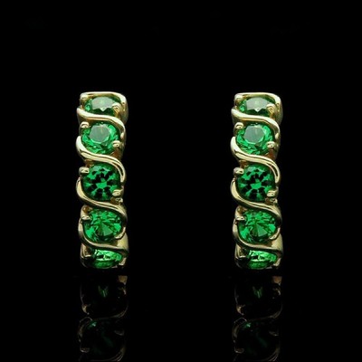 2Ct Lab Created Round Green Emerald Huggie Hoop Earrings 14K Yellow Gold Over