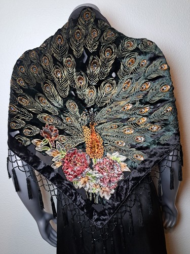 CHOC BLACK TRIBAL GYPSY BOHEMIAN DELUXE BEADED PEACOCK HIP SCARF ATS REN PIRATE