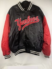 New York Yankees Vintage Majestic Authentic Satin Bomber Jacket XL Red Black