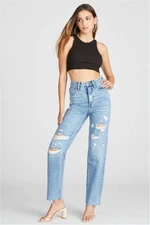 Vigoss Womens Jeans 28x30 Billie Ultra High Rise Distressed Pants Light Blue $74