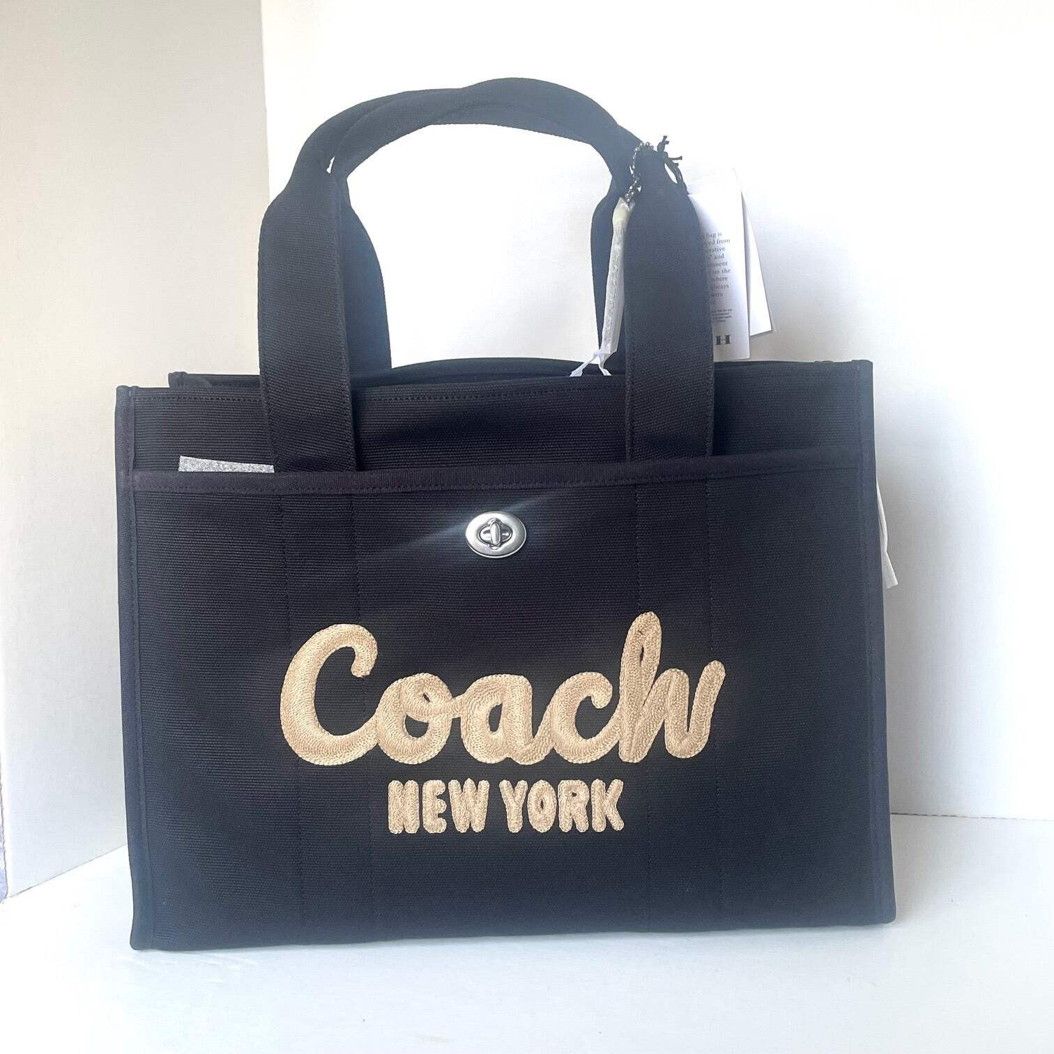 Coach Cargo Tote 42 Large Black Canvas Leather Lightweight Shoulder Bag CP163
