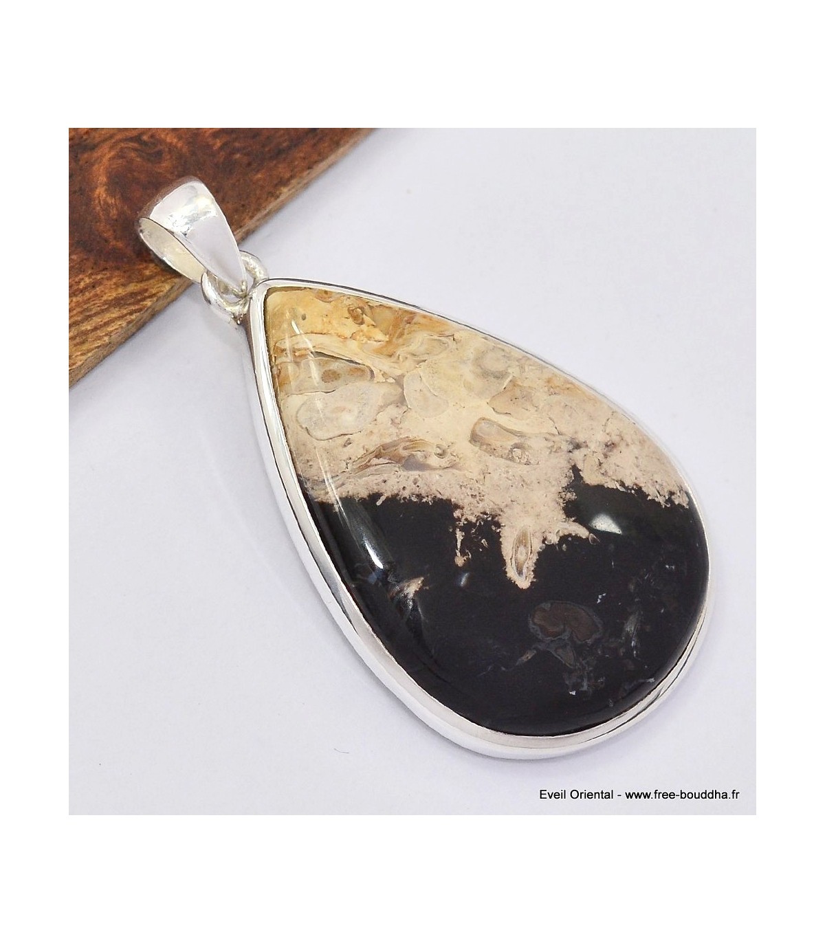 Bois pétrifié SK11.1 : grand pendentif en forme de goutte pour collier en minéraux naturels