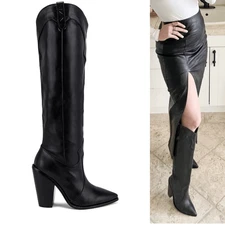 Raye Inferno Boots Black Heeled Knee High Size 9