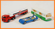 3 Stk MAJORETTE Modellauto: Autobus, Mercedes-Tanklastzug, Matra Simca 670