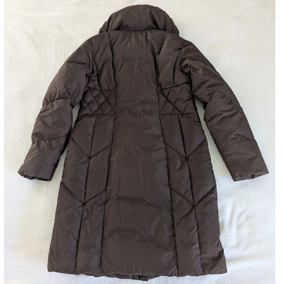 Abrigo acolchado Larry Levine marrón cuello chal manga larga para mujer M Foto 2 de 4