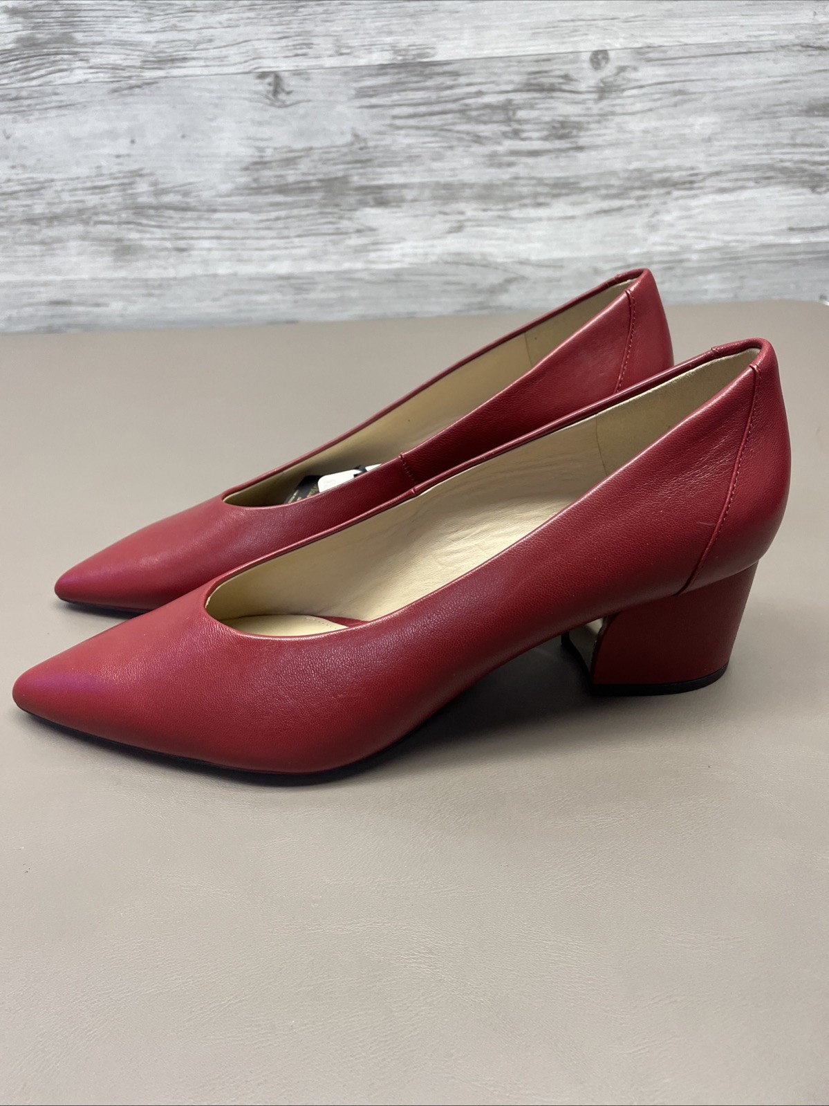 Massimo Dutti Womens Heels Size 42 Red Leather Block Heel Pointed Toe thumbnail 5