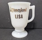 Vintage Disneyland Souvenir Milk Glass LISA Pedestal Mug White and Gold 1970-80s