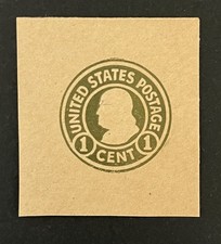 US Stamp, Cut Square, Full Corner, Scott U424, 1c Green on Manila, CV $6.50
