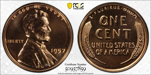 1957 Lincoln Wheat Penny Proof PCGS PR66RD! Gold Shield Label with Trueview!
