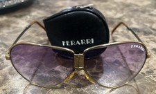 Vintage FERARRI Aviator Style Folding Sunglasses with Black Zip Case Purple Lens