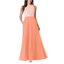 Azazie Kate Maxi Dress Agave Peach Pink Lace Chiffon Bridesmaid Prom Dance A6
