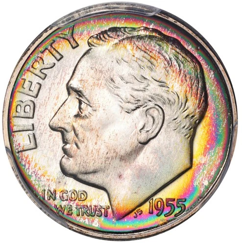 1955 Toned Roosevelt Dime Proof PCGS PR 67 PF See Video Toning Silver Coin 10C