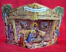 VTG 1940 Reproducta Inc Christmas Card Nativity Manger Scene Fold Out Litho USA