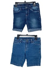Girls Denim Jeans Shorts Lot 2 Blue Adj Waist Faded Glory Vigoss  Girl M 10
