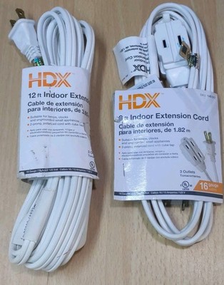 HDX Indoor Extension Cords Lot Of 2 New Sealed- 6 Ft & 12 Ft Length White