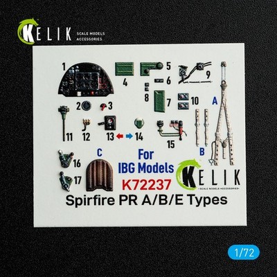 1/72 Kelik K72237 Spitfire PR A/B/E Types - interior 3D decals for IBG Models ki