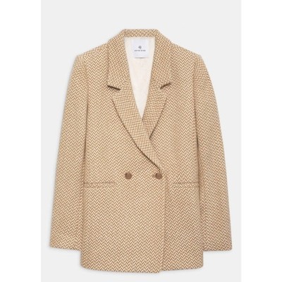 ANINE BING Fishbone Double Breasted Blazer Tan Cream Tweed Size XS