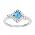 0.75Ct Cushion Swiss Blue Topaz 925 Sterling Silver Solitaire with Accents Ring