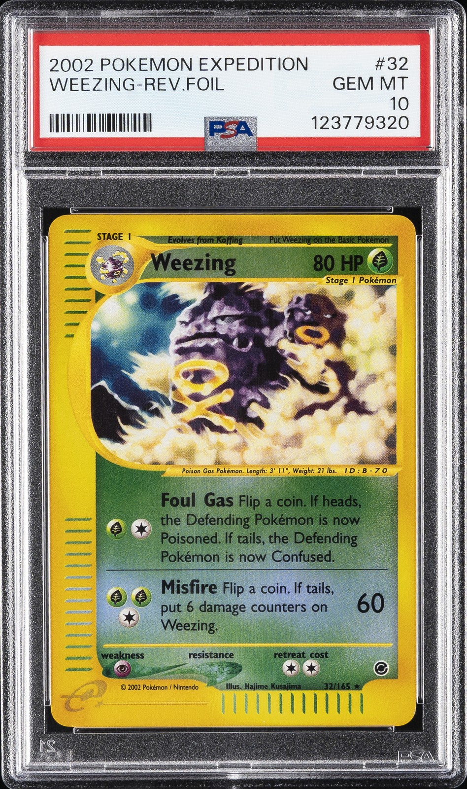 2002 POKEMON EXPEDITION #32 WEEZING-REVERSE FOIL PSA 10