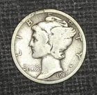 1917 S Mercury Dime - Fine - 90% Silver Winged Liberty 10C