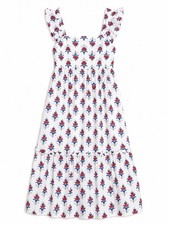 J.Crew Factory Midi Dress 12 Americana Block Print Boho Cottagecore Pockets