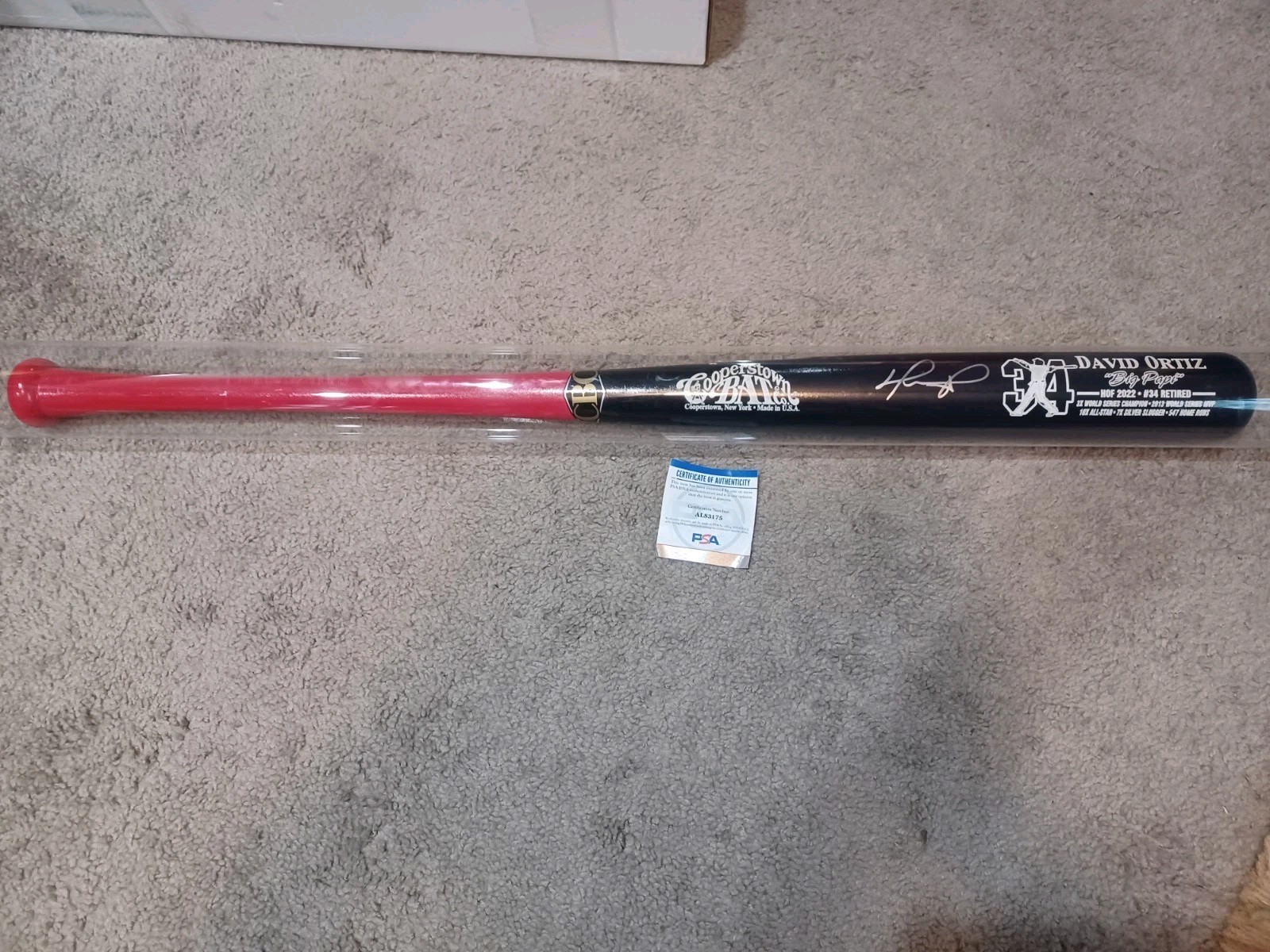 David Ortiz Big Papi signed Cooperstown Stat Baseball Bat PSA Certified view 1