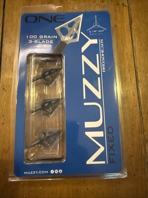 Muzzy One Fixed Broadheads 100 Grain 1-1/8 Cut 3-Blade 3-Pack M2 New Sealed Bow
