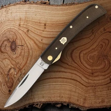 Rough Ryder Small Work Folding Knife Stainless Steel Blade Brown Micarta Handle