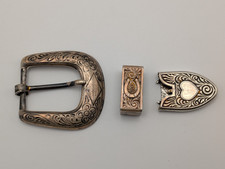 Vintage Sterling Silver Women's Western Belt Buckle, Loop Tip Flowers/Heart
