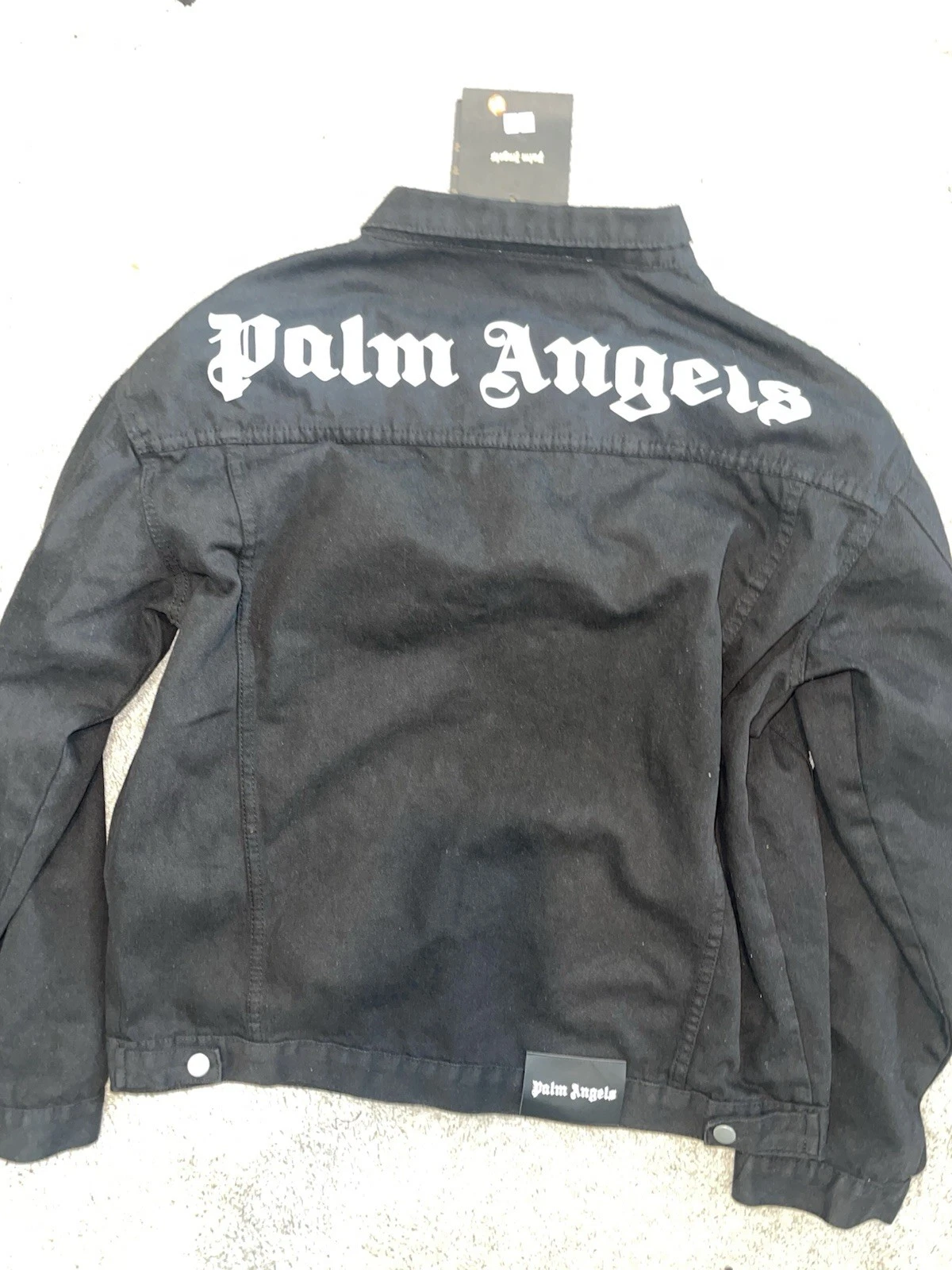 Palm Angels Men Black Vintage Logo Back Button Front Denim Jacket size X-LARGE  image 6