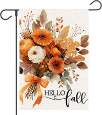 Hello Fall Floral Garden Flag 12X18 Inch Double Sided Autumn Flowers for Thanksg