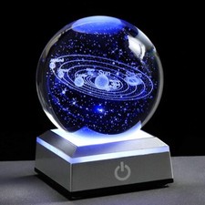 3D Solar System Crystal Ball LED Colorful Lighting Touch Base Science Astronomy