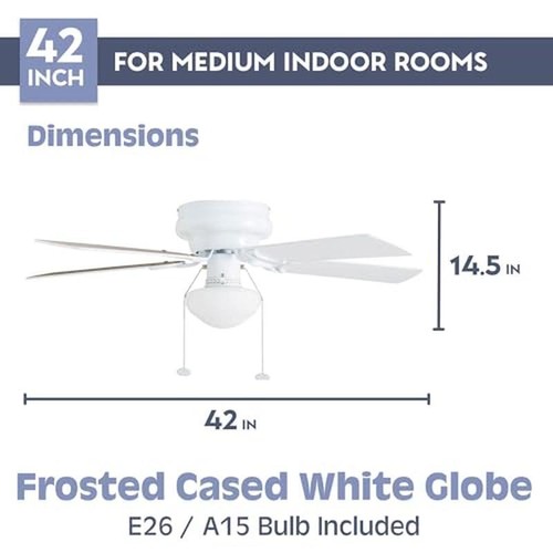 42 Inch Indoor Ceiling Fan W/ Light Flush Mount 5 Blades Quiet 3 Speed New - Picture 5 of 6