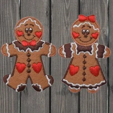 Gingerbread Couple - Christmas Embroidered Patch, 2.5" — 2-Pack — Iron On