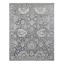 7'10"x10'2"Gray Silk with Textured Wool Hand Knotted Oushak Influence Rug R80385