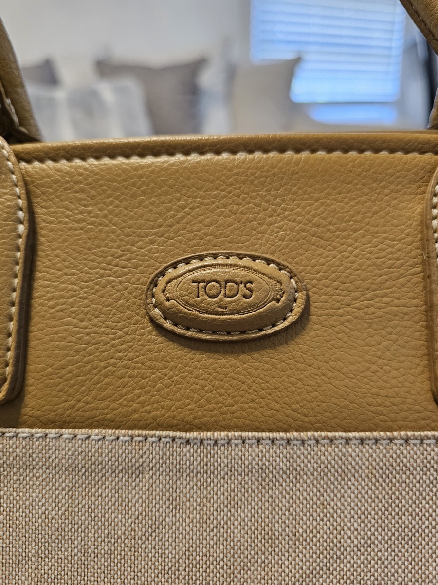 Vintage TOD'S Beige Canvas and Leather Tote Bag - Designer