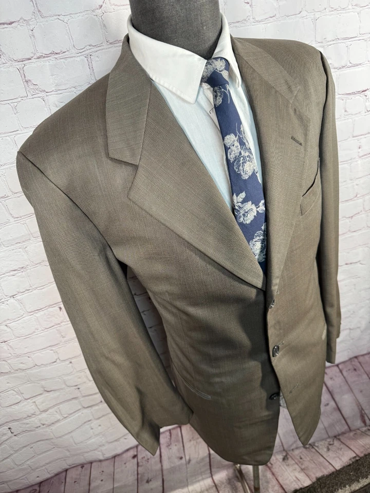 PIERRE CARDIN Mens Brown Wool GLEN PLAID Pleated 2pc Suit 40L Jacket 33x32 Pant - Image 4 of 4