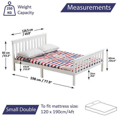 White Solid Wooden Bed Frame Single 4ft Double King Size Bed With Mattress Pine