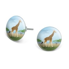 Giraffe in Africa Novelty Silver Plated Stud Earrings